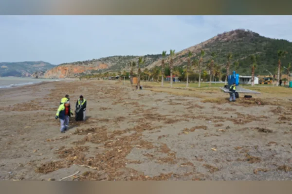 Belediye ekipleri, &ccedil;evre kirliliğinin &ouml;n&uuml;ne ge&ccedil;mek ve vatandaşların sahilleri sağlıklı,