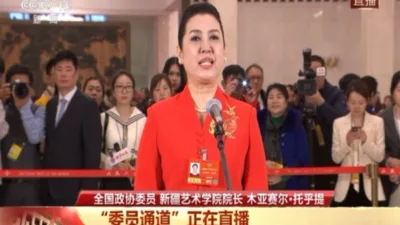 ÇHSDK üyesi ve Xinjiang Sanat Üniversitesi Rektörü Muyesser Tohti, gazetecilere